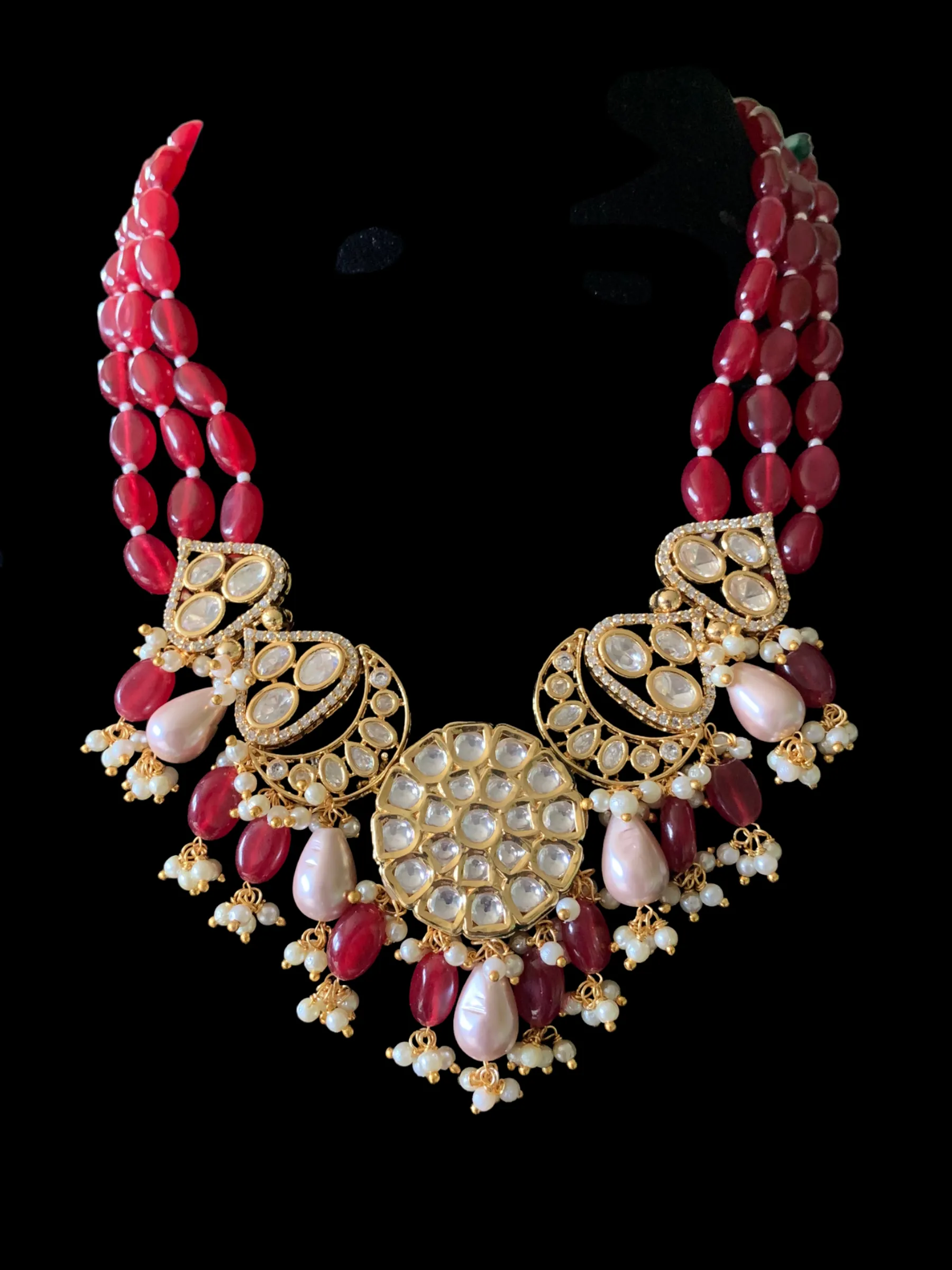 High quality gold plated polki necklace set with tika ( READY TO SHIP)