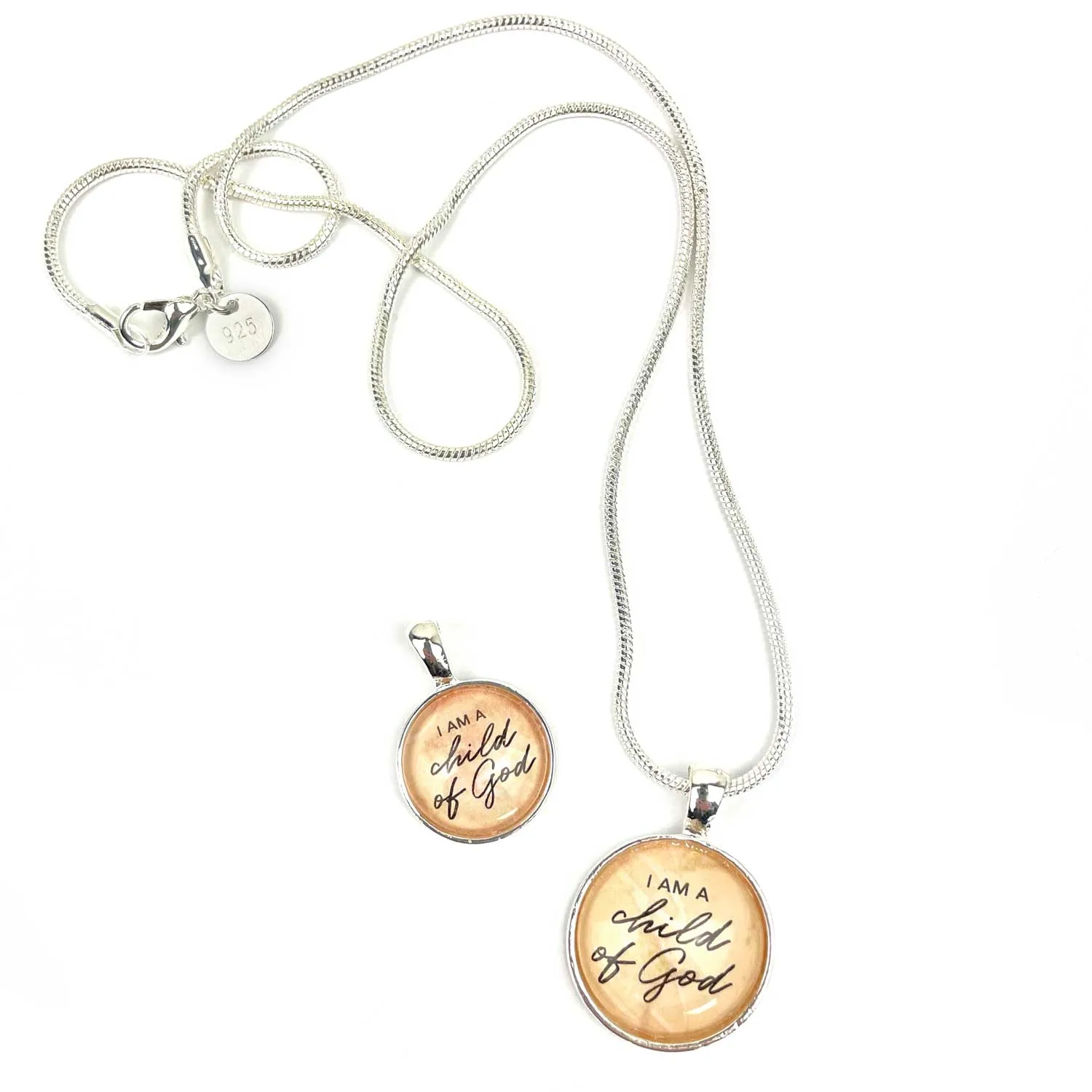 I Am A Child of God Christian Scripture Pendant Necklace – Silver-Plated, 16mm or 20mm