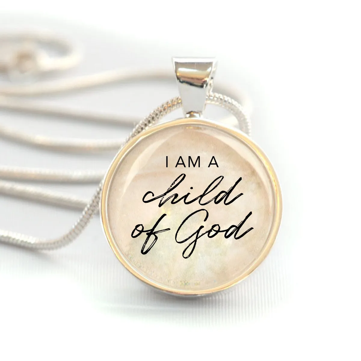 I Am A Child of God Christian Scripture Pendant Necklace – Silver-Plated, 16mm or 20mm