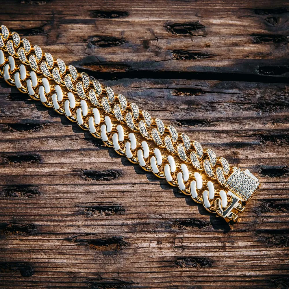 KRKC 12mm Iced Out Cuban Link Chain and Bracelet Set in White Gold/14k Gold for Women