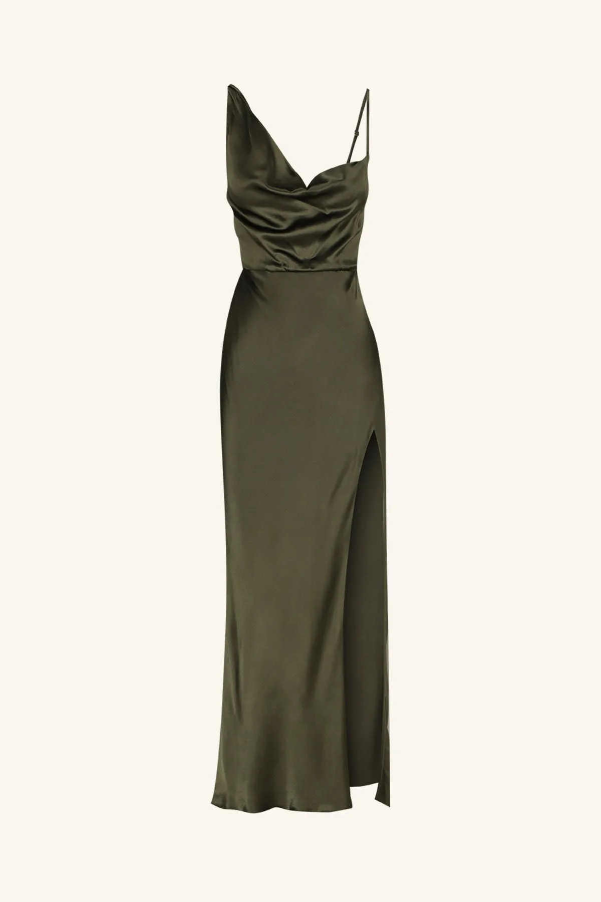 LA LUNE DRAPED SIDE SPLIT MIDI DRESS - FOREST