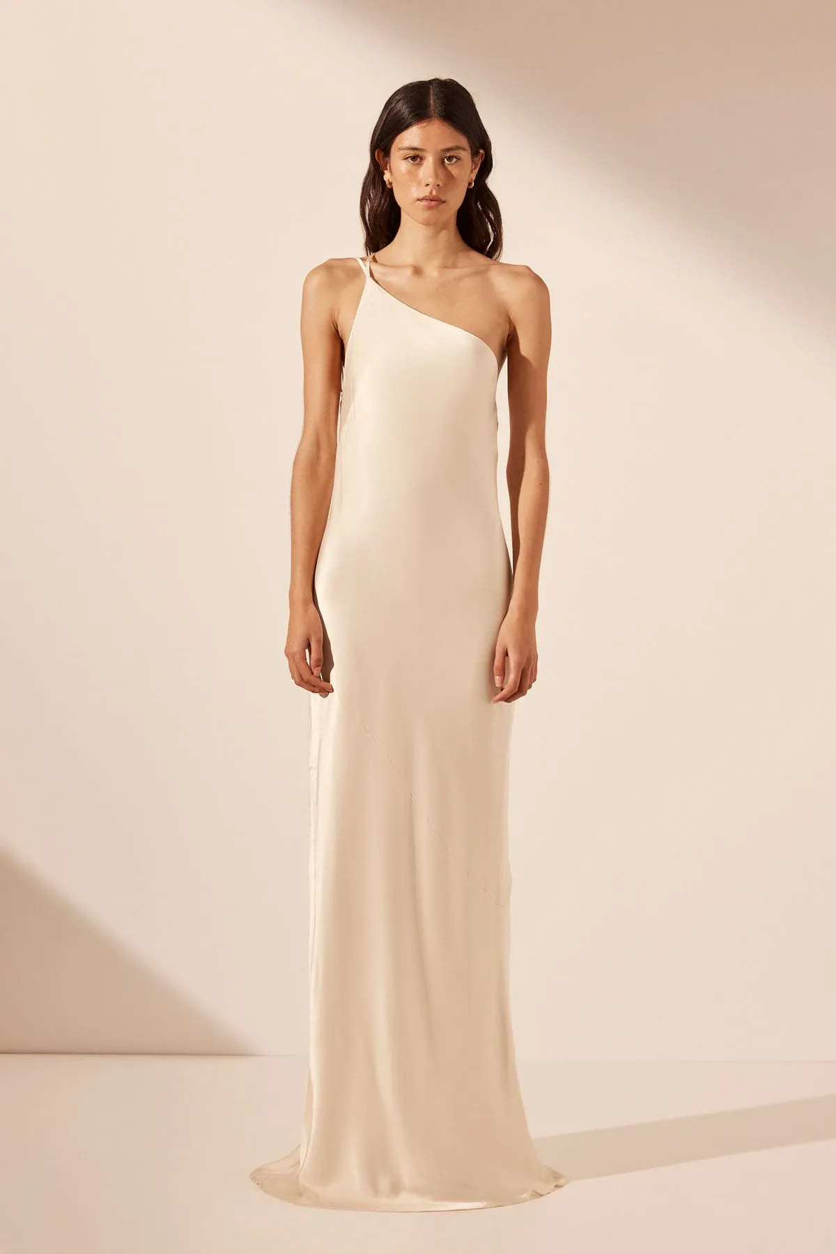 LA LUNE ONE SHOULDER COWL BACK MAXI DRESS - CREAM