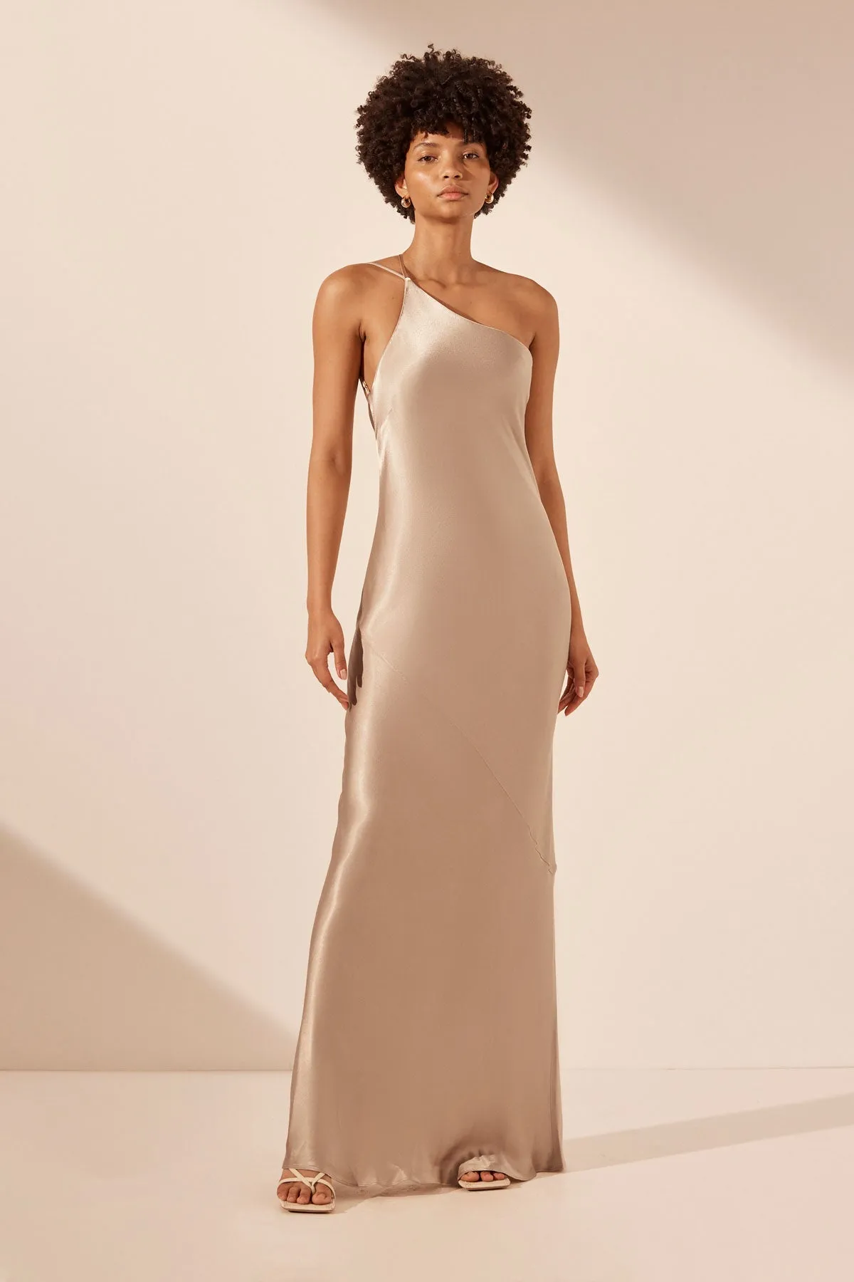 LA LUNE ONE SHOULDER COWL BACK MAXI DRESS - GOLD