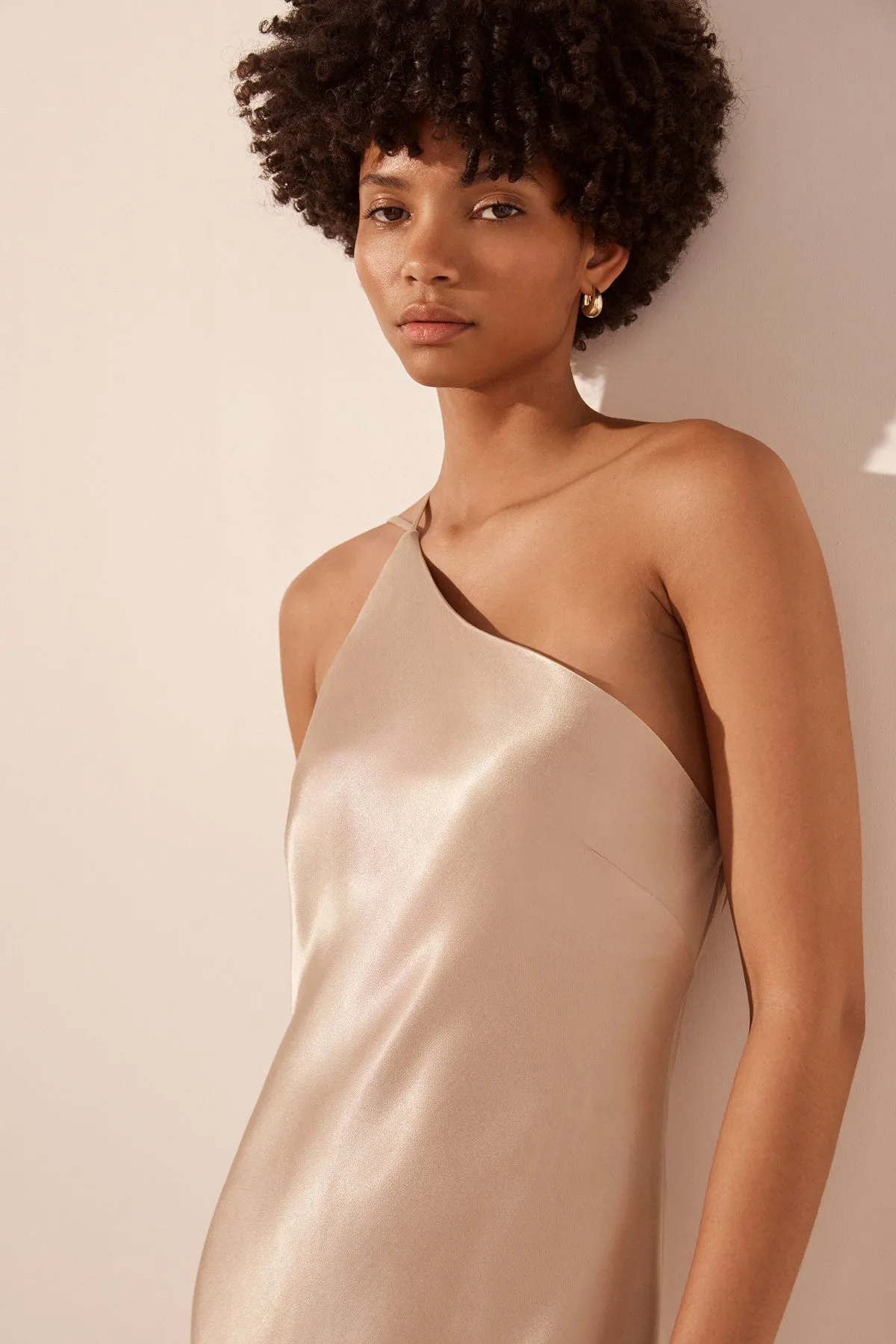 LA LUNE ONE SHOULDER COWL BACK MAXI DRESS - GOLD