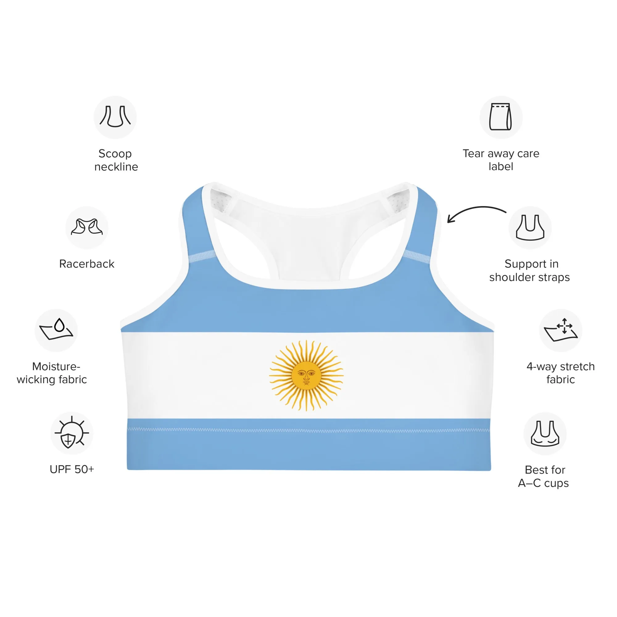 Light Blue Sports Bra / Argentina Flag Clothing / Women's Sports Bra