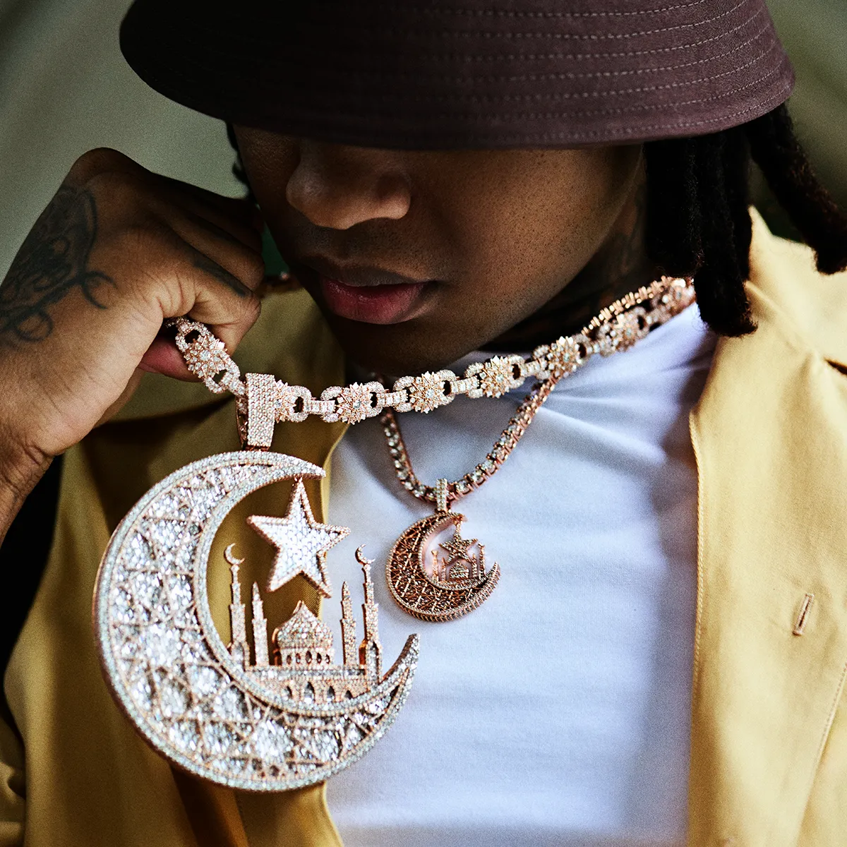 Lil Durk Baguette Crescent Moon Pendant