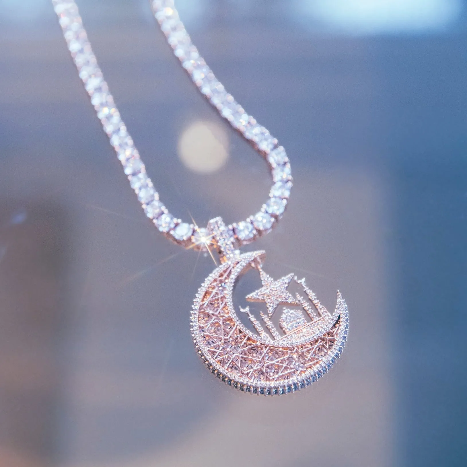 Lil Durk Baguette Crescent Moon Pendant