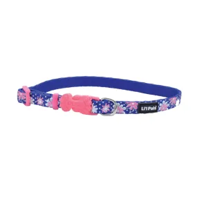 Li'l Pals Reflective Dog Collar, Blue with Pink Flowers Petite X-Small