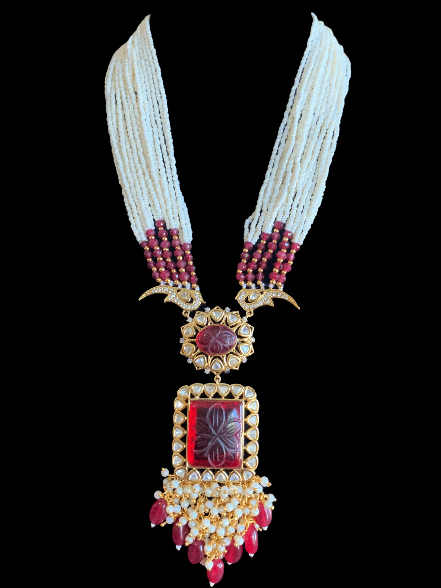 LN91 Mithali high quality cz polki necklace  set - Ruby ( READY TO SHIP)