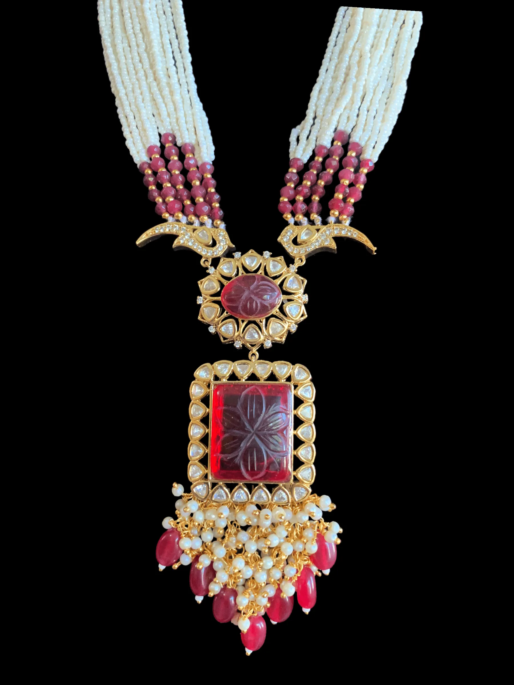 LN91 Mithali high quality cz polki necklace  set - Ruby ( READY TO SHIP)