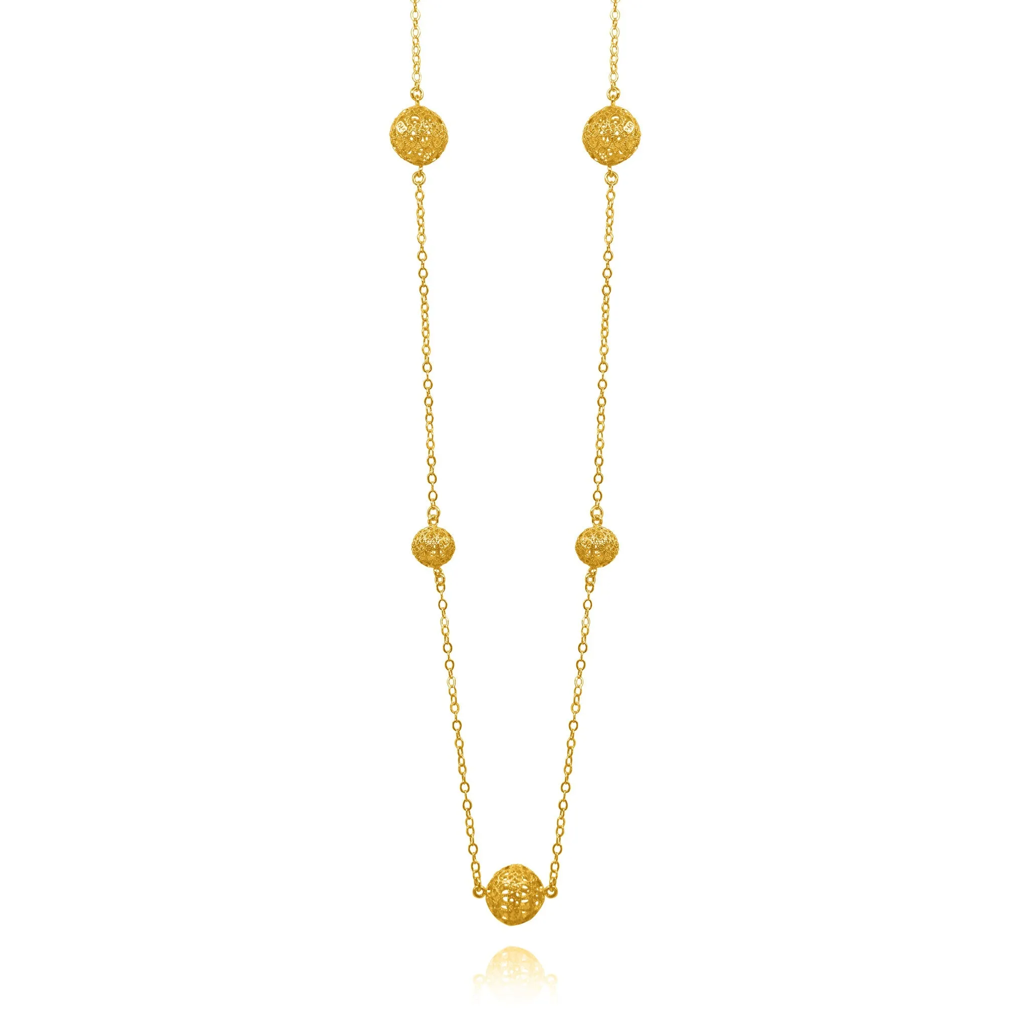 LUCRECIA GOLD LONG NECKLACE FIVE SPHERES FILIGREE