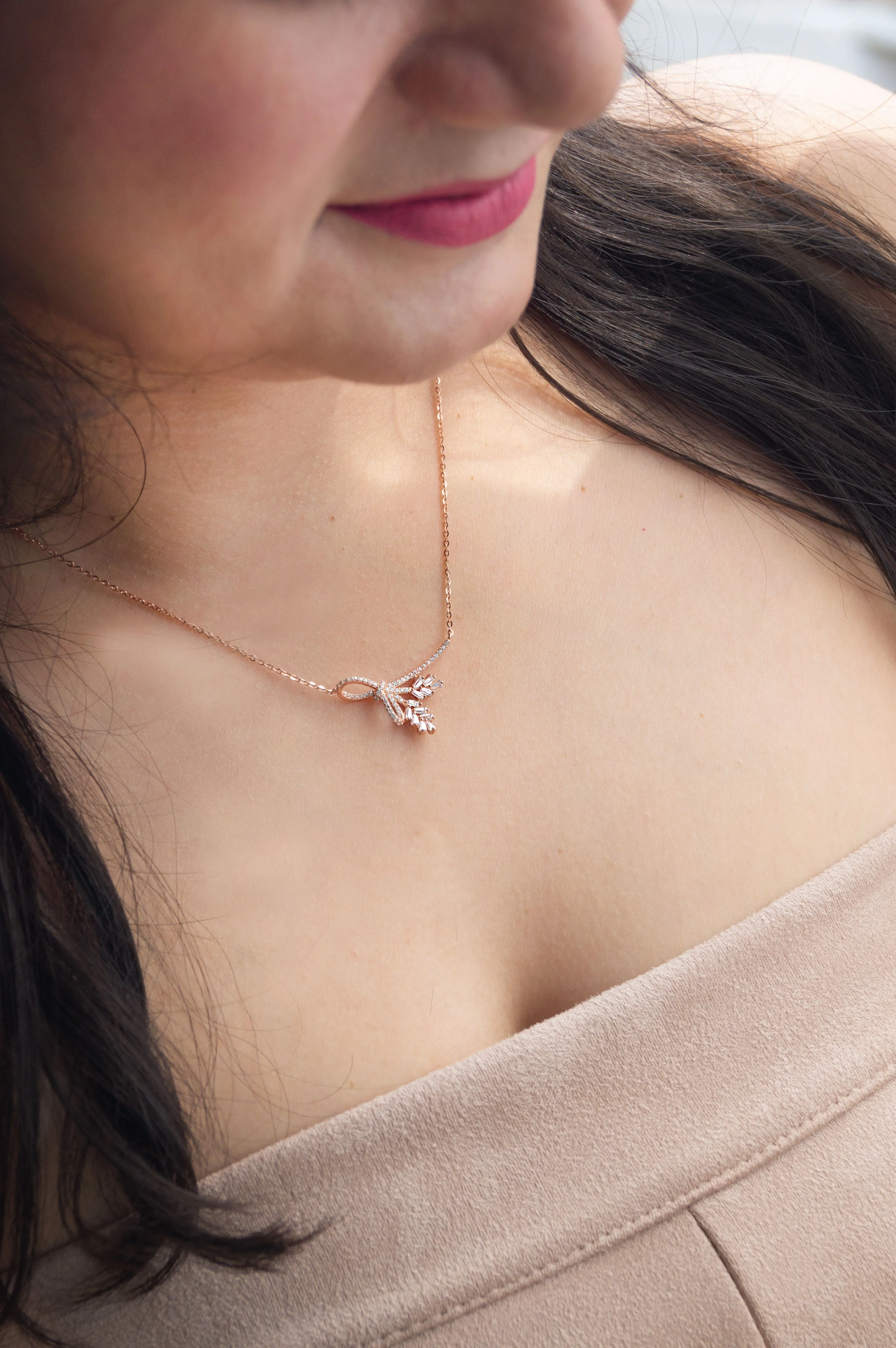 Luminous Knot Rose Gold Plated Sterling Silver Chain Necklace