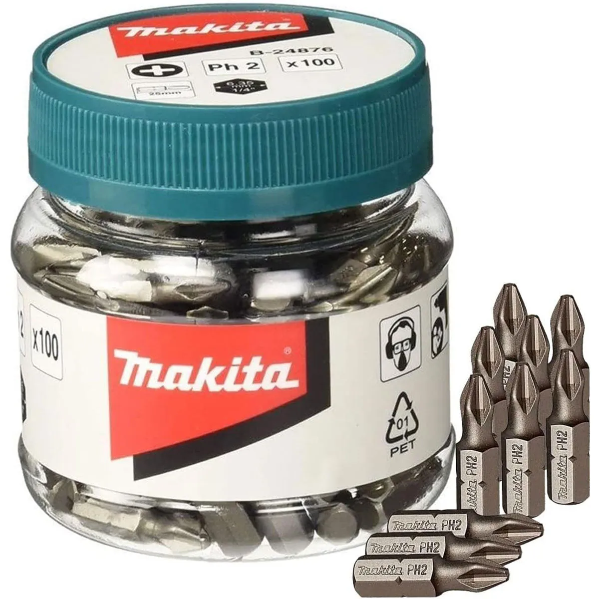 Makita B-24876 25mm PH2 Screw Bit in Jar 100 Piece