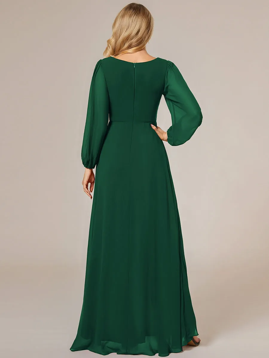 Maxi Long Chiffon Evening Dresses With Long Sleeves