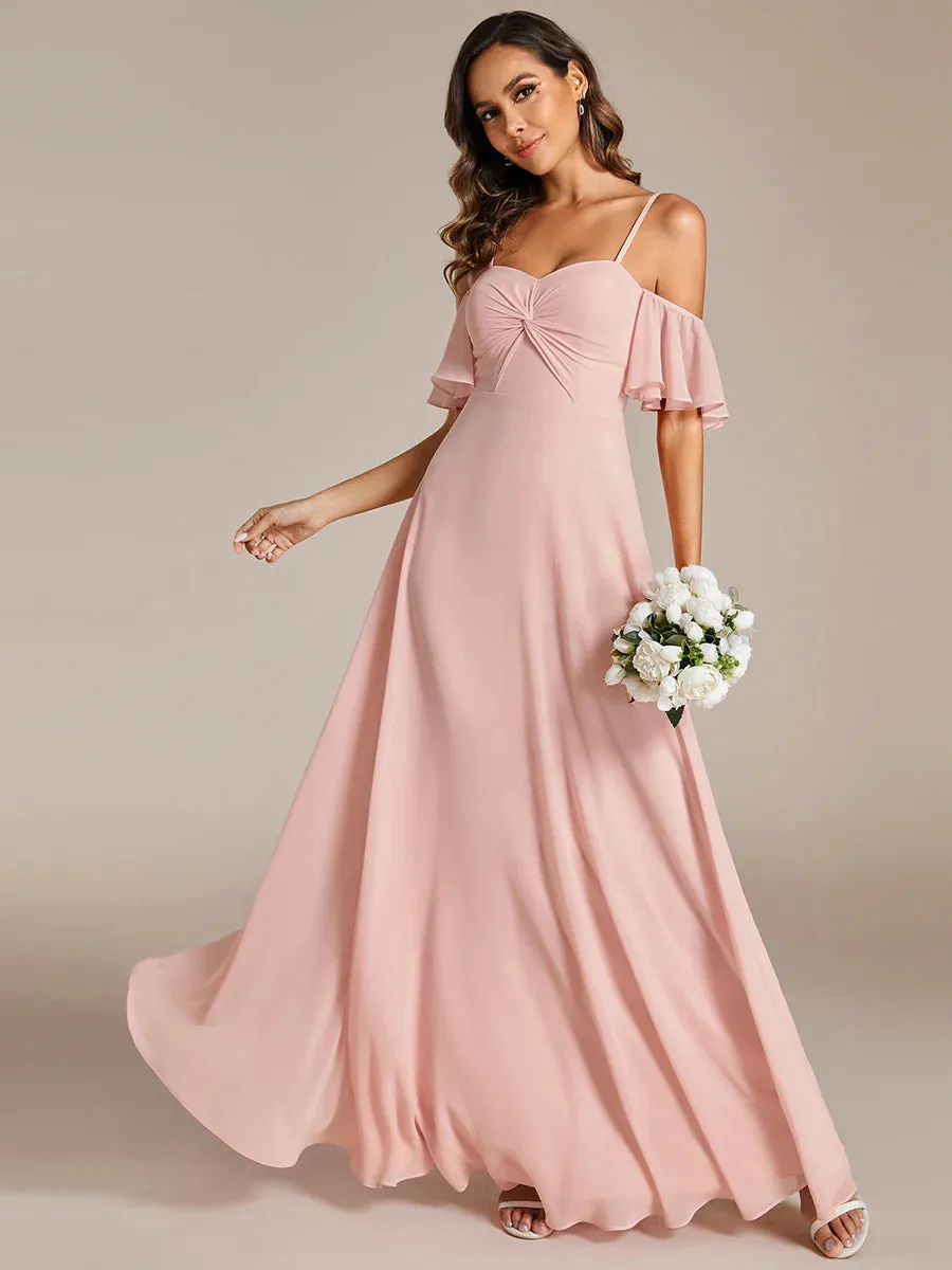 Maxi Long Cold Shoulder Bridesmaid Dresses With Short Sleeves