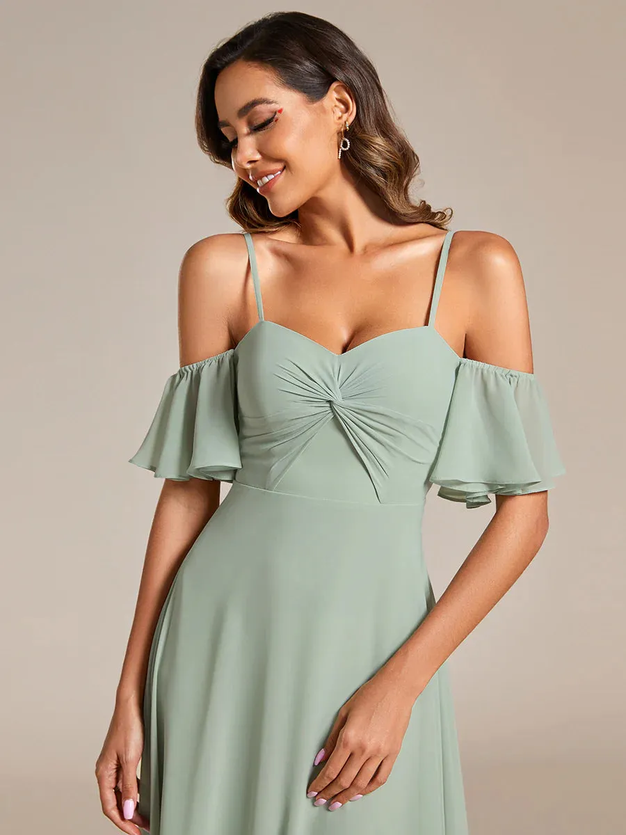 Maxi Long Cold Shoulder Bridesmaid Dresses With Short Sleeves