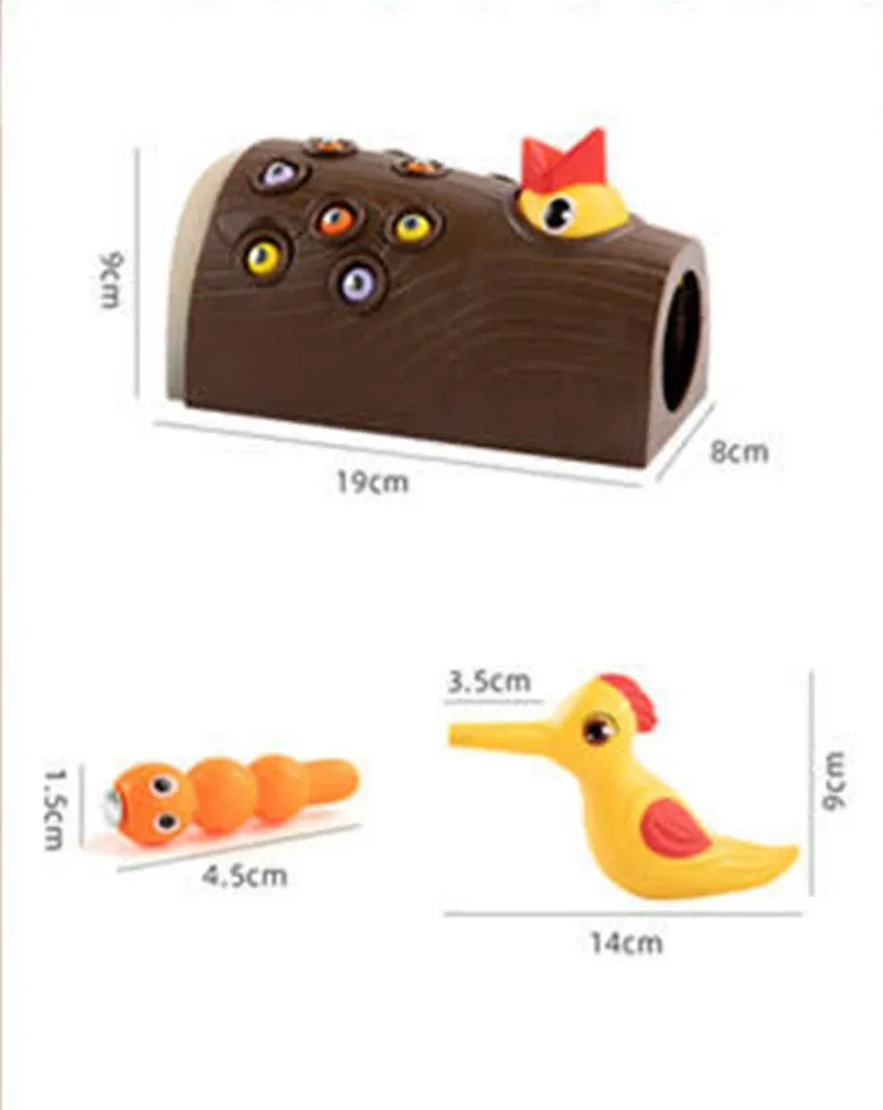 Montessori Educational Toys For Children Woodpecker Catch Worm Toy Kids Magnetic Fishing Game Set Baby Intelligence Develop Toys