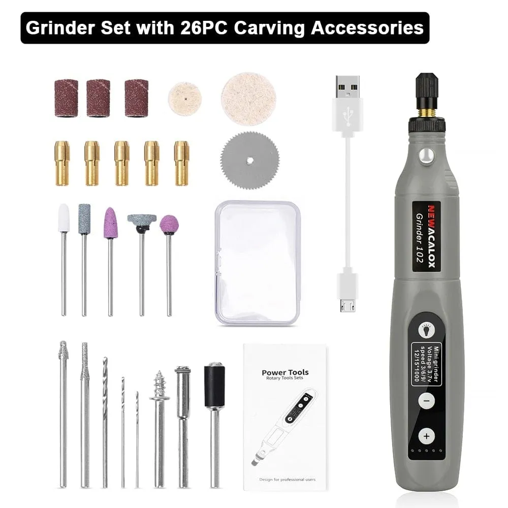 NEWACALOX USB Charging Variable Speed Mini Grinder Machine Rotary Tools Kit Grinder Set with 126pcs Engraving Accessories Kit