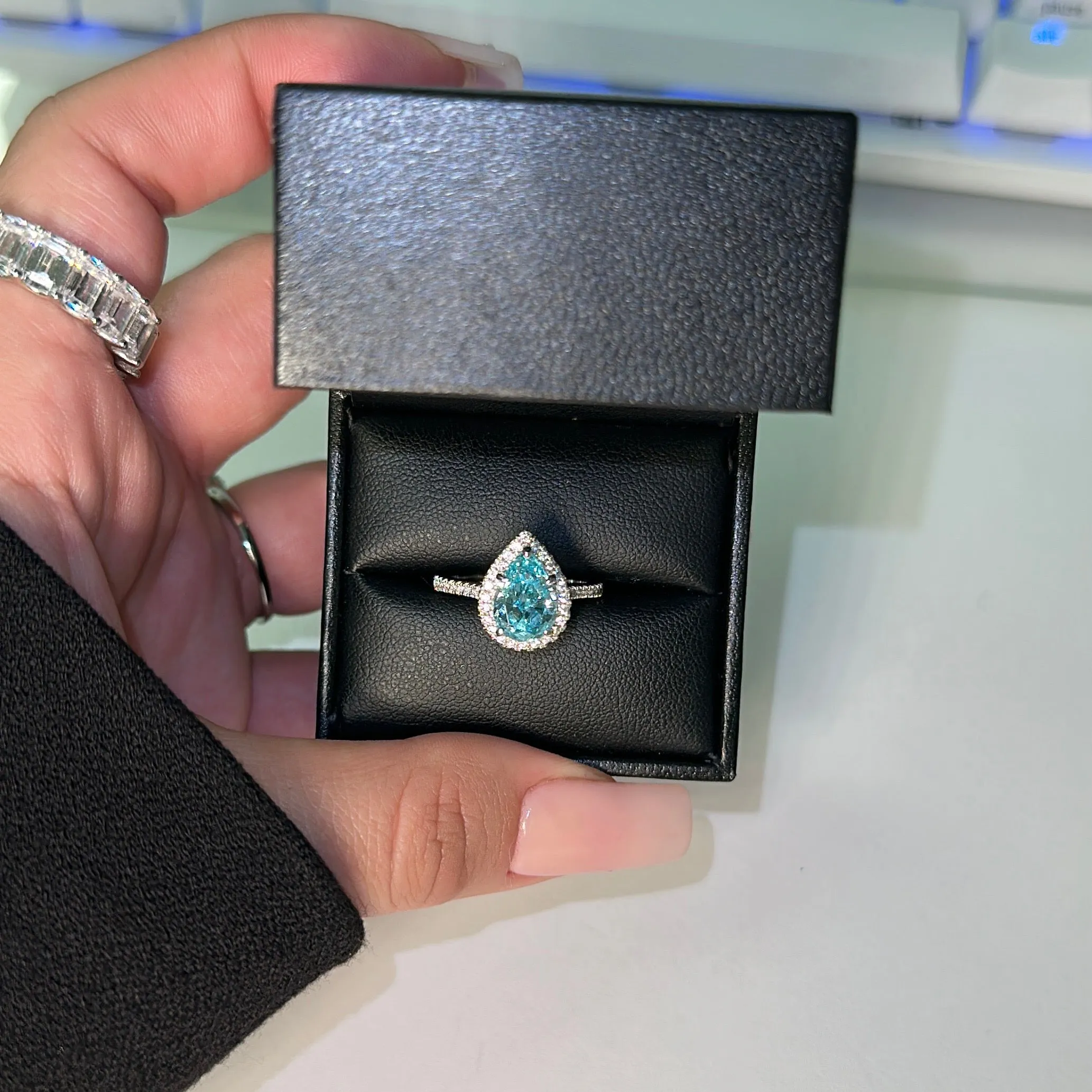 NISSI AQUAMARINE   MOISSANITE RING