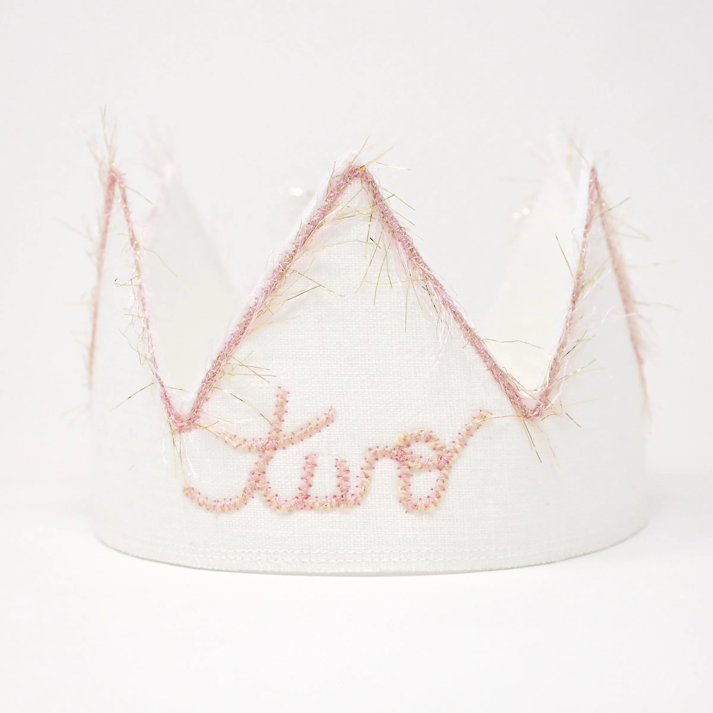 oh baby! Two Birthday Crown with Blush/Gold Trim on Oyster Linen