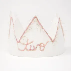 oh baby! Two Birthday Crown with Blush/Gold Trim on Oyster Linen