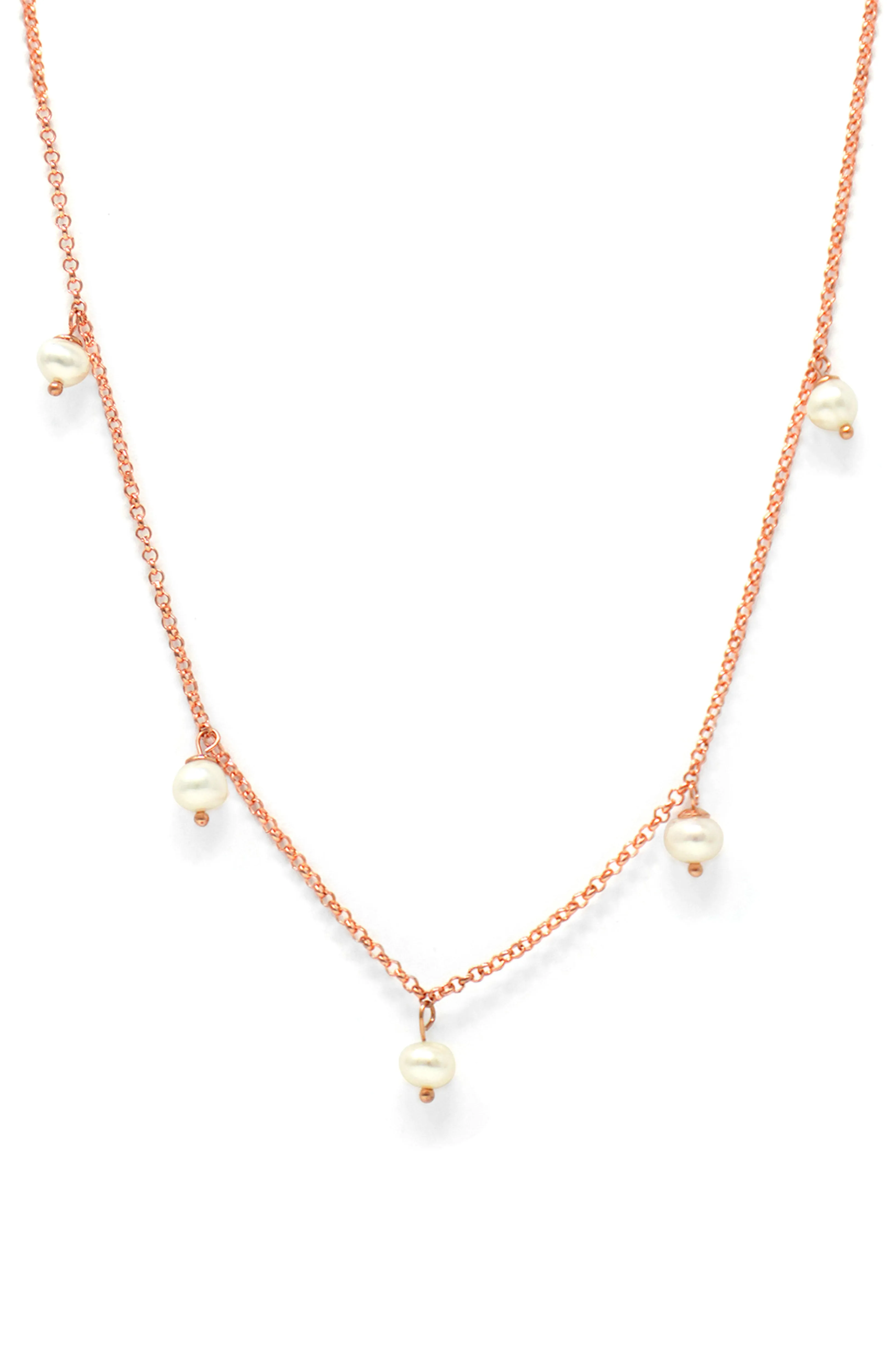 Pearl Charming Rose Gold Plated Sterling Silver Chain Necklace