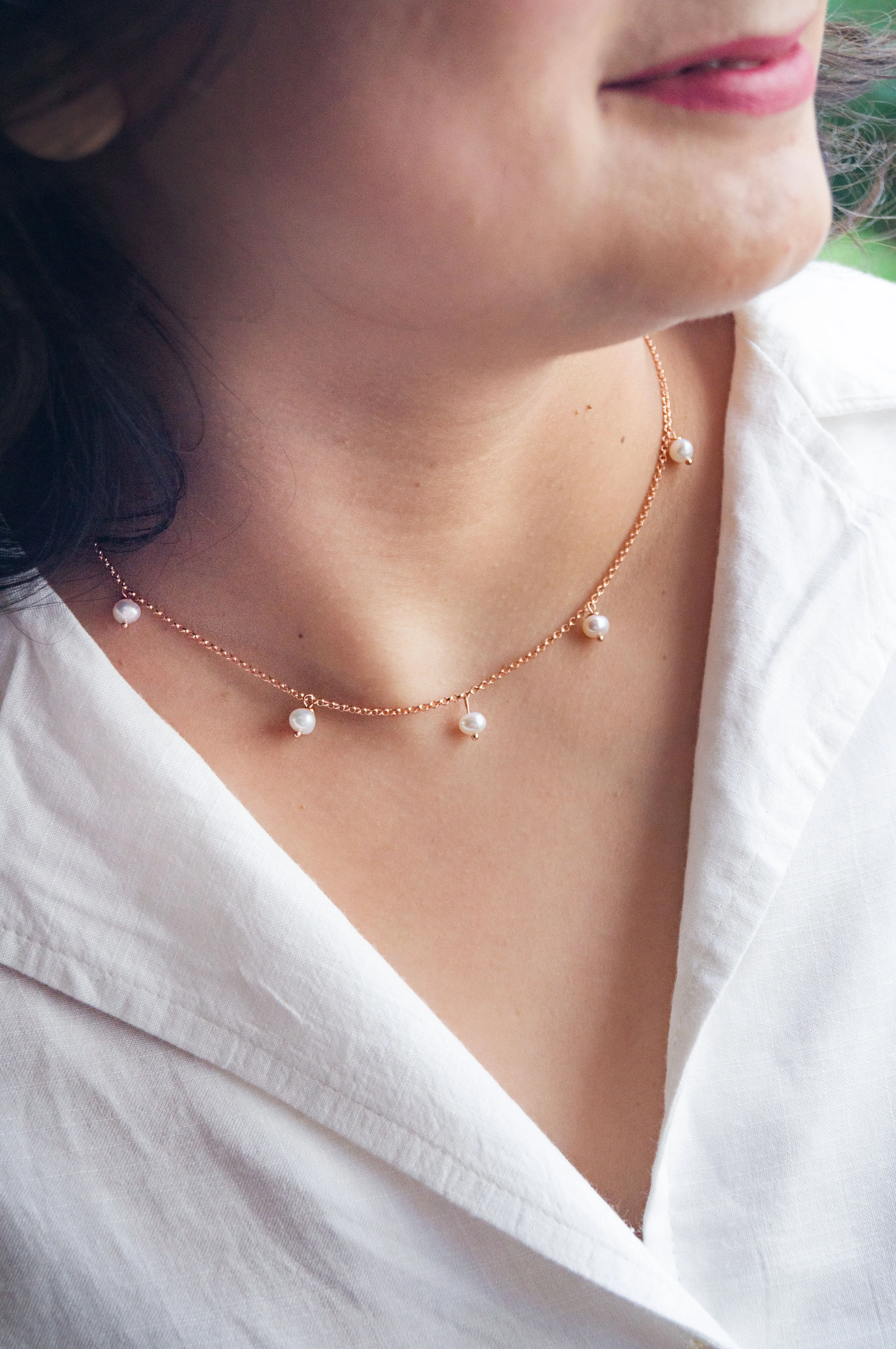 Pearl Charming Rose Gold Plated Sterling Silver Chain Necklace