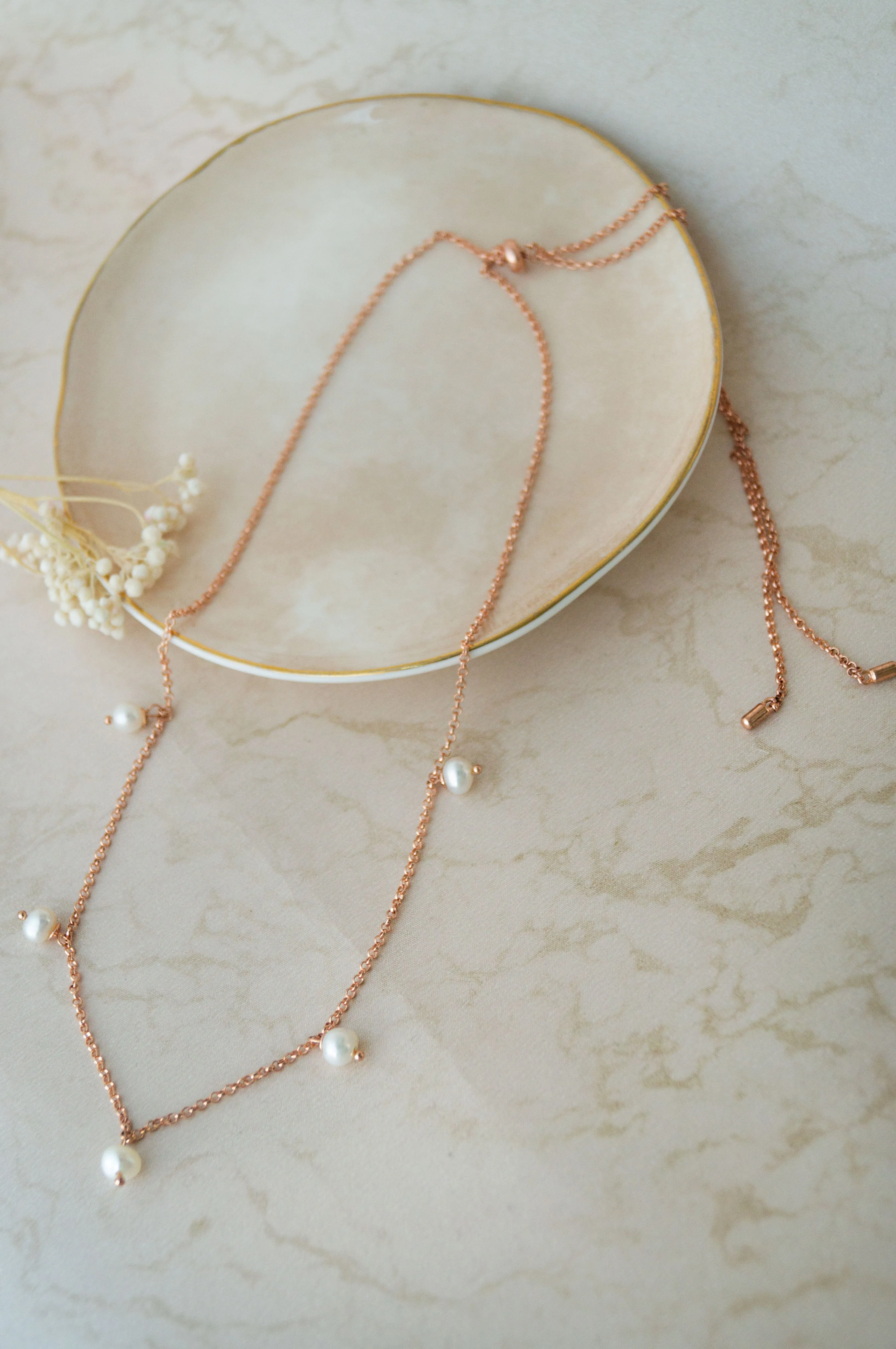 Pearl Charming Rose Gold Plated Sterling Silver Chain Necklace