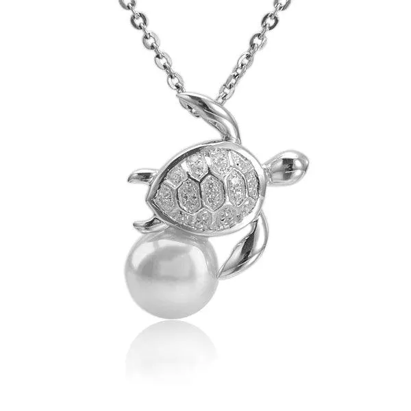 Pearl Pavé Swimming Honu Pendant