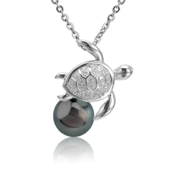 Pearl Pavé Swimming Honu Pendant