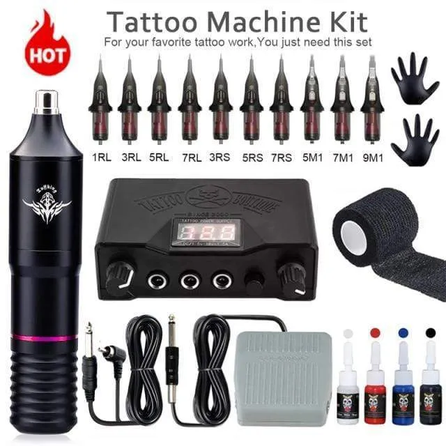 Professional Tattoo Machine Kit Complete Rotary Pen Set Tattoo Cartridge Needles For Permanent Makeup Eyebrow Tattoo Body Artist