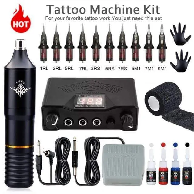 Professional Tattoo Machine Kit Complete Rotary Pen Set Tattoo Cartridge Needles For Permanent Makeup Eyebrow Tattoo Body Artist