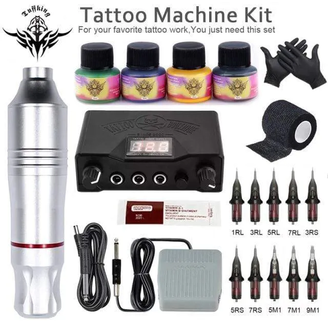 Professional Tattoo Machine Set Rotary Gun Tattoo Pen Cartridges Needles Sets Permanent Makeup Machine Body Art Tattoo Supplies