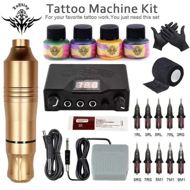 Professional Tattoo Machine Set Rotary Gun Tattoo Pen Cartridges Needles Sets Permanent Makeup Machine Body Art Tattoo Supplies