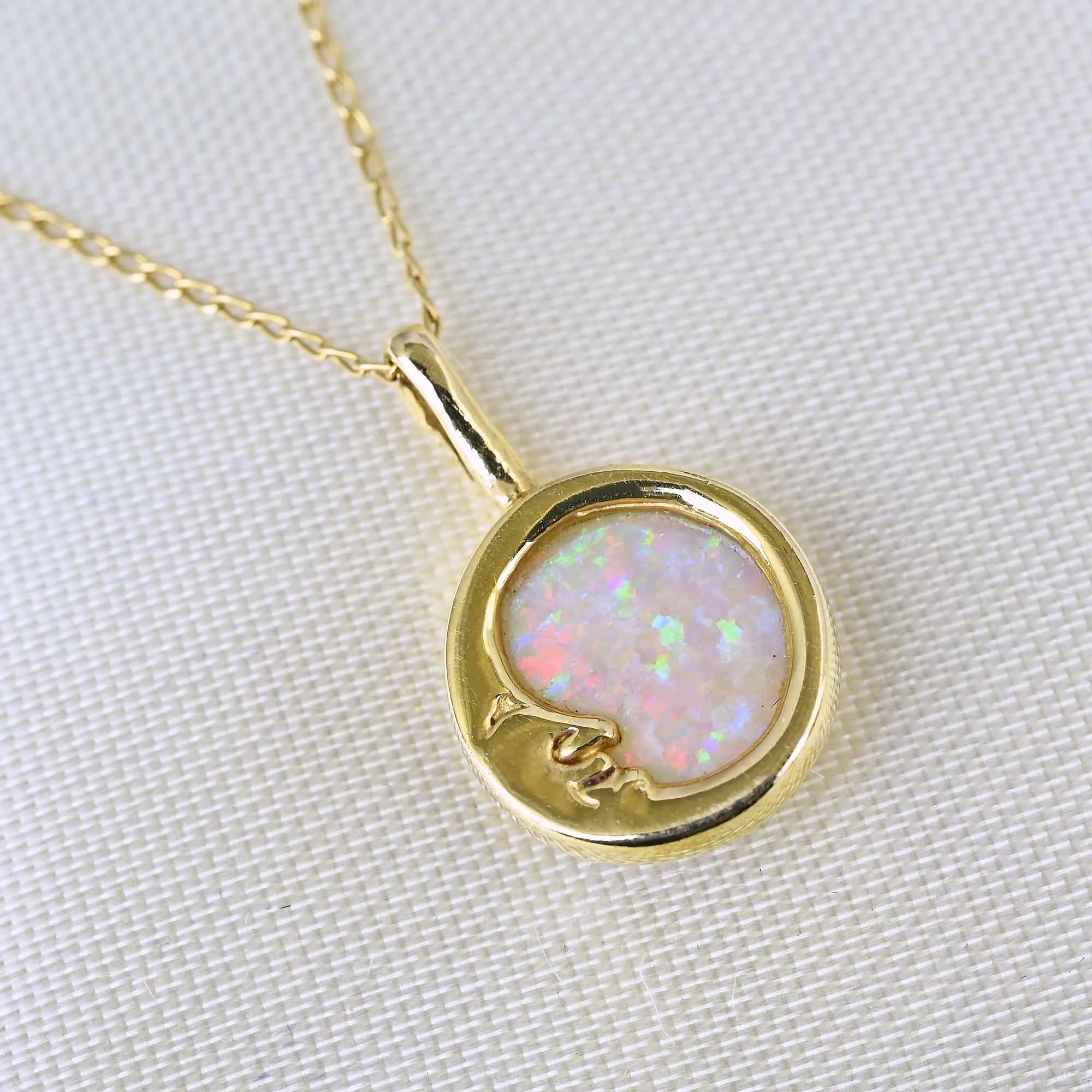 Reversible 14K Gold Man in the Moon Opal Necklace