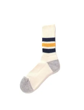 RoToTo Coarse Ribbed Oldschool Crew Socks Navy / Yellow