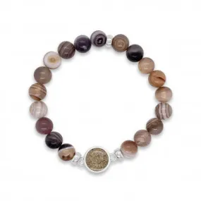 Round Beaded Bracelet- Botswana Agate & Mother Of Pearl