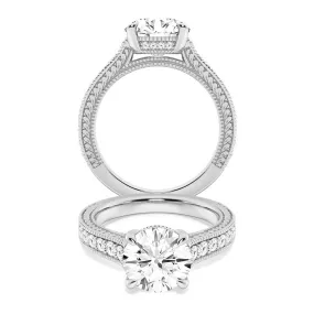 Round Pave Moissanite Cathedral Engagement Ring With Hidden Halo