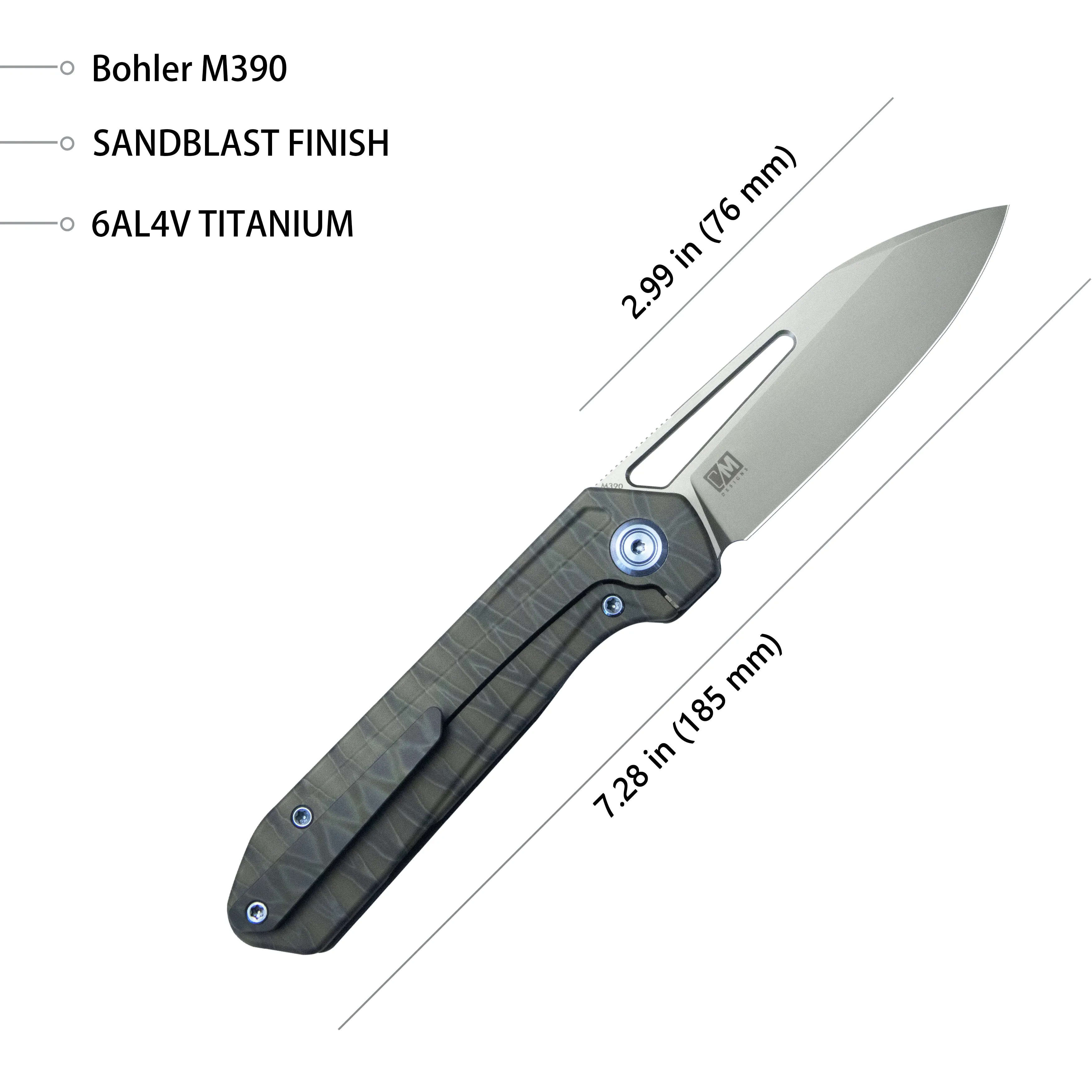 Royal Frame Lock EDC Pocket Knife Front Flipper Flame 6AL4V Titanium Handle 2.99 Sandblast Bohler M390 KB321N