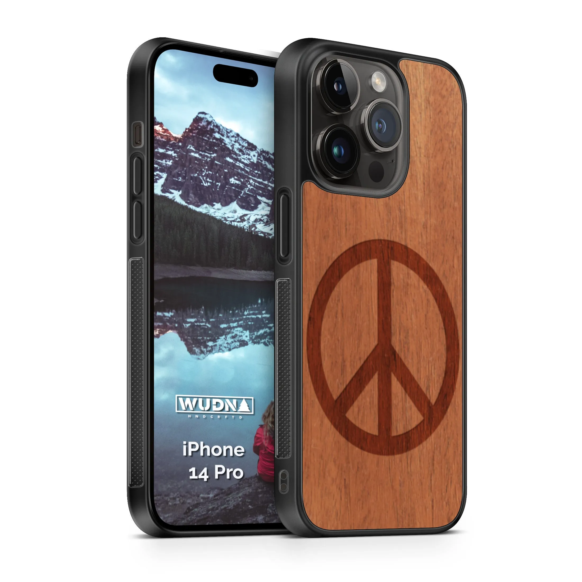 Slim Wooden Phone Case (Peace Symbol in Mahogany)