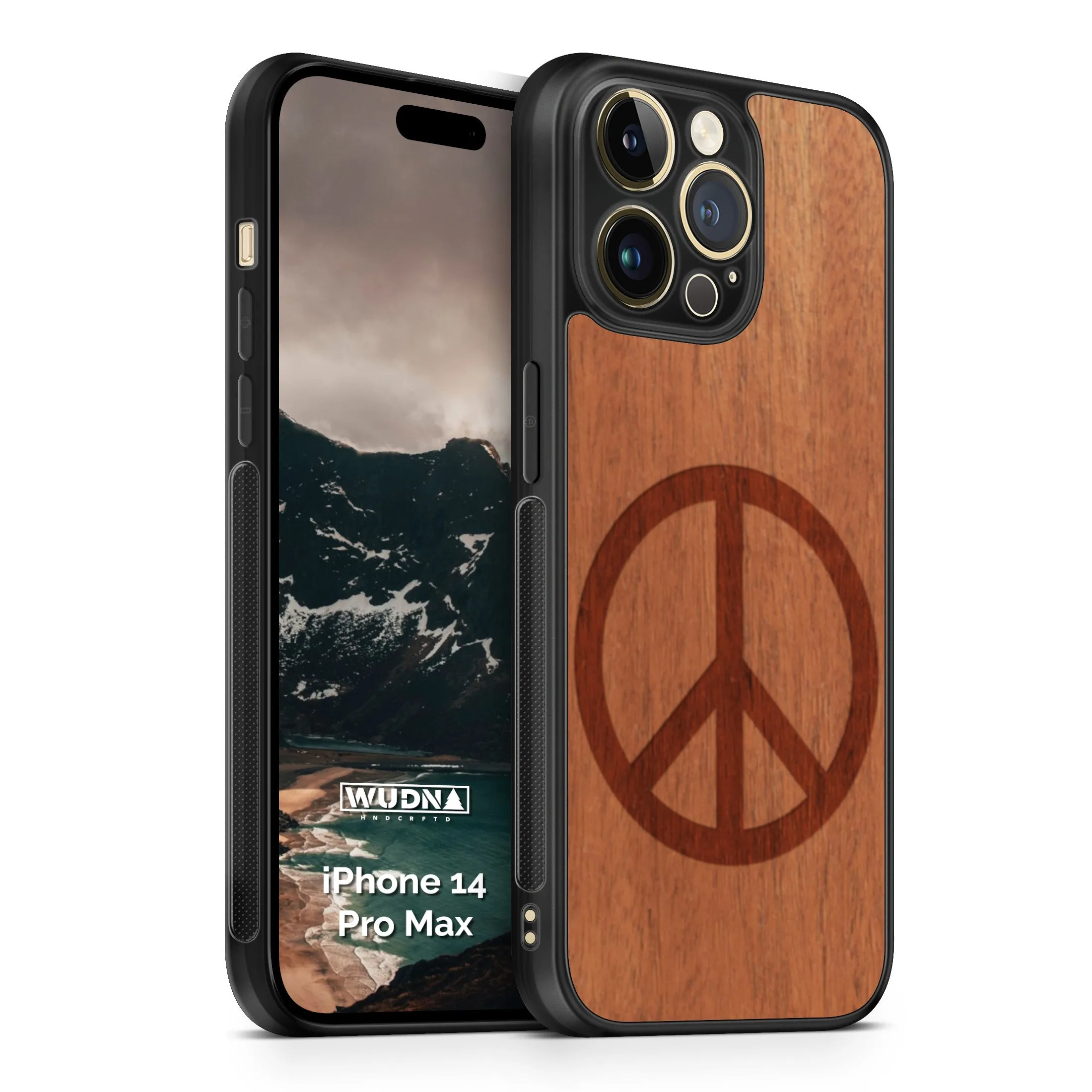 Slim Wooden Phone Case (Peace Symbol in Mahogany)