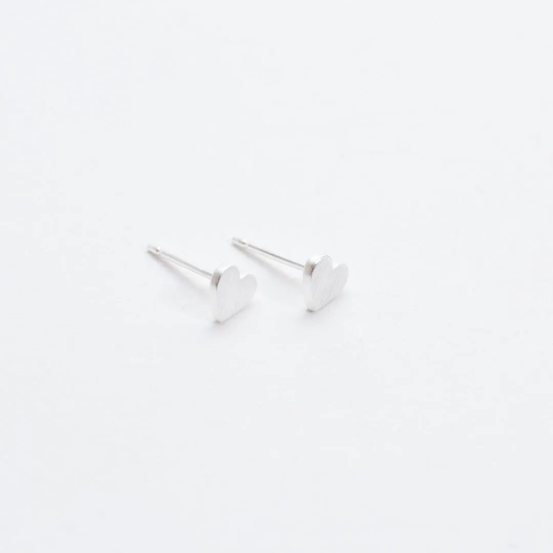 Small Brushed Silver Heart Studs