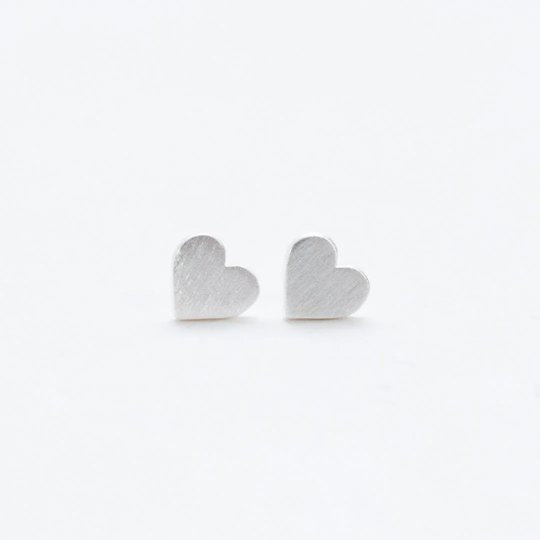 Small Brushed Silver Heart Studs