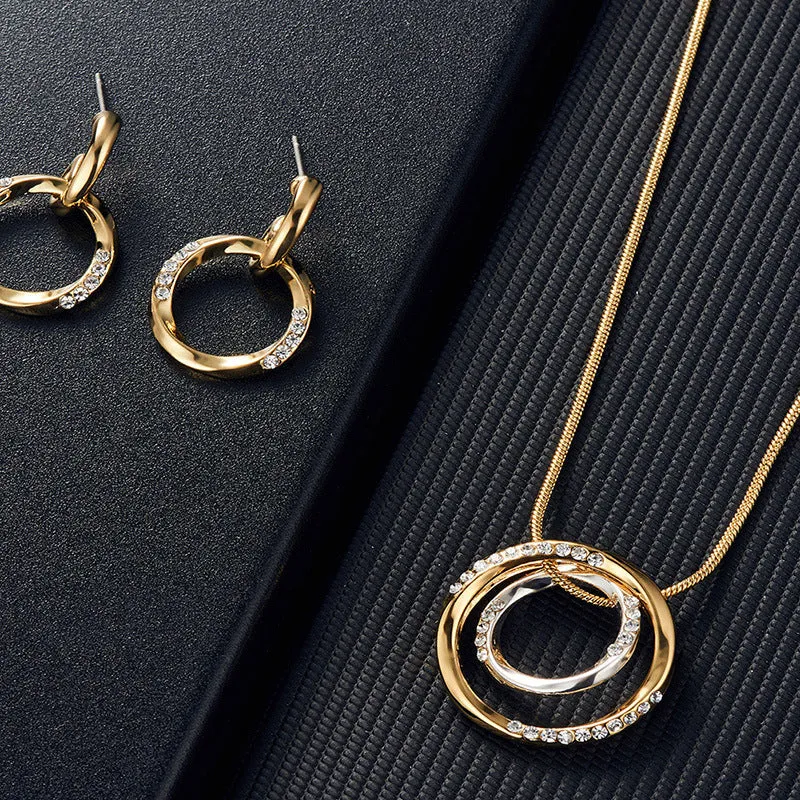 Sparkle with Simplicity: Simple Circle Jewelry Set with Inlaid Rhinestones - Perfect Gift for Women and Girls