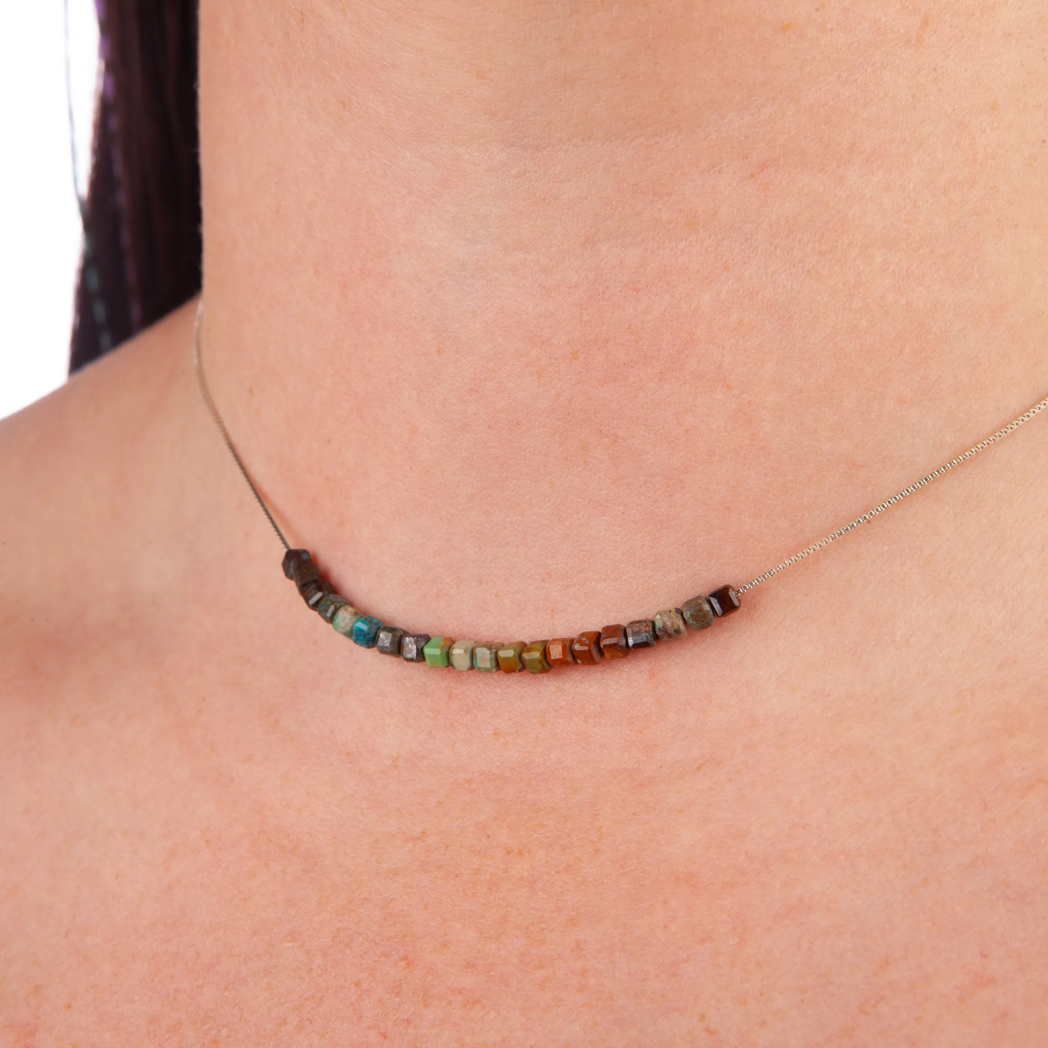 Square Turquoise Adjustable Slide Chain Gemstone Necklace