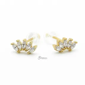 Sterling Silver Five Marquise CZ Stud Earrings - Gold