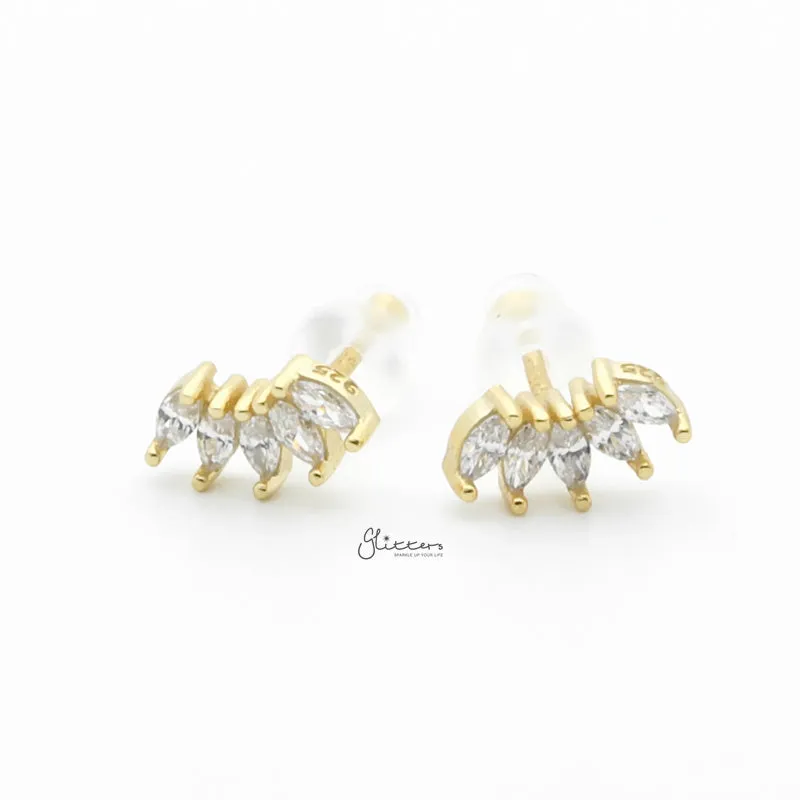 Sterling Silver Five Marquise CZ Stud Earrings - Gold