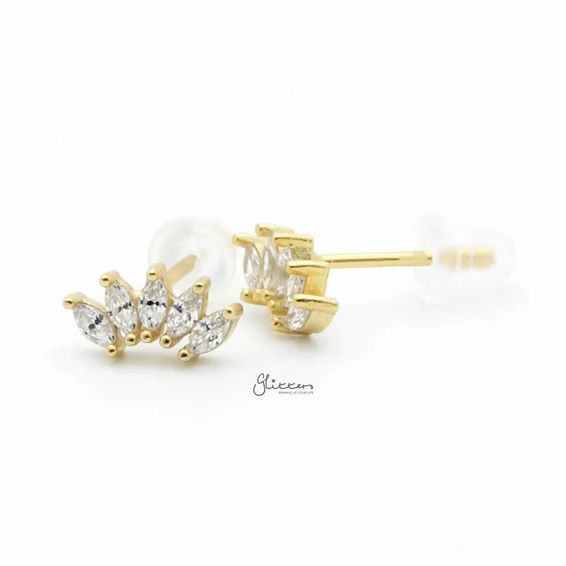 Sterling Silver Five Marquise CZ Stud Earrings - Gold