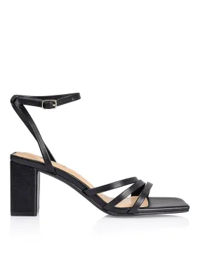 Tessie Block Heel Sandals - Black Leather