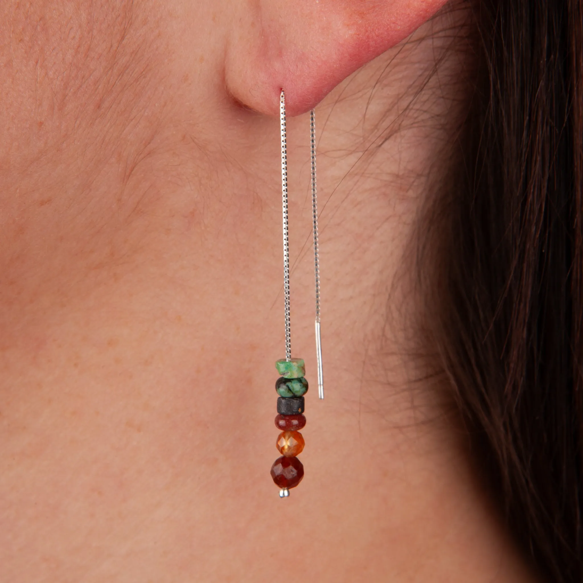 Turquoise & Hessonite Threader Earrings